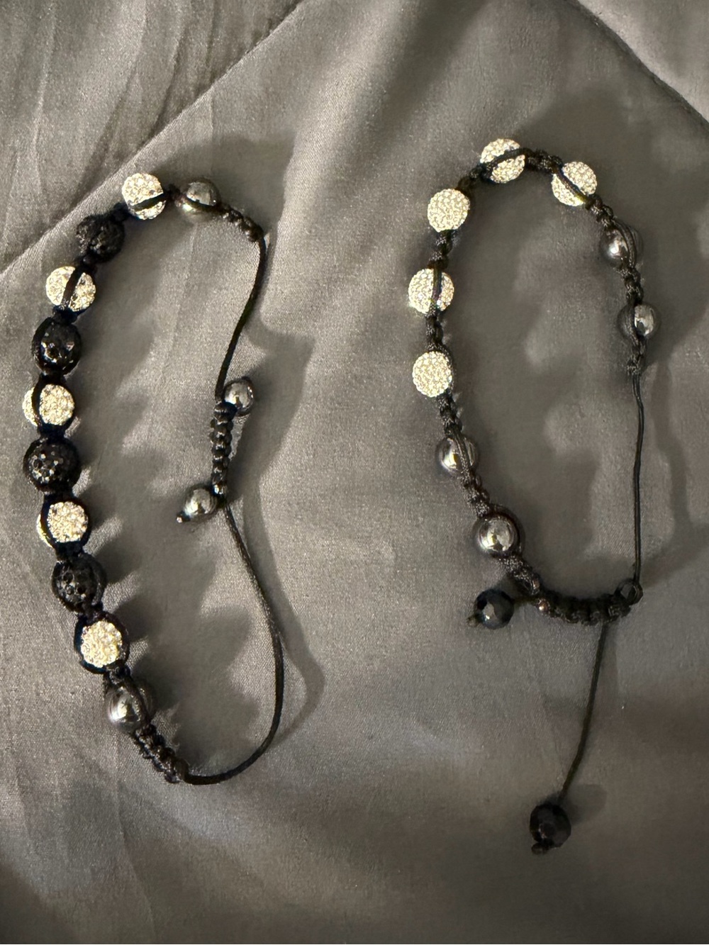 Adjustable Black and Silver Beaded Shamballa Bracelet - Women